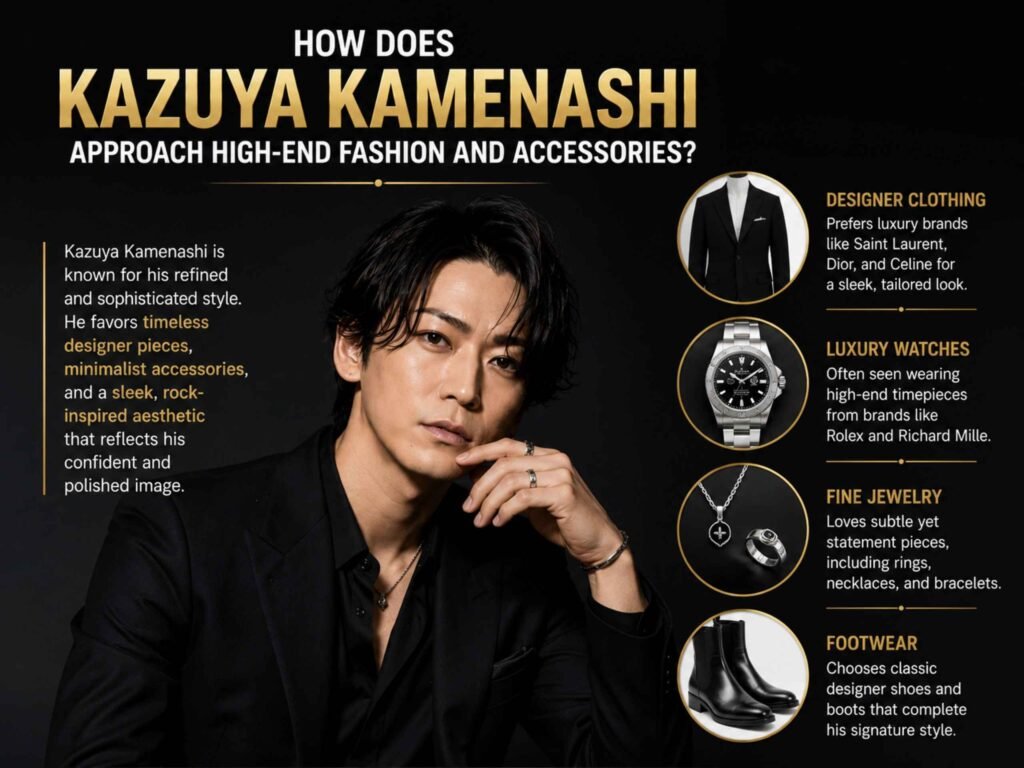 How does Kazuya Kamenashi approach high-end fashion and accessories?