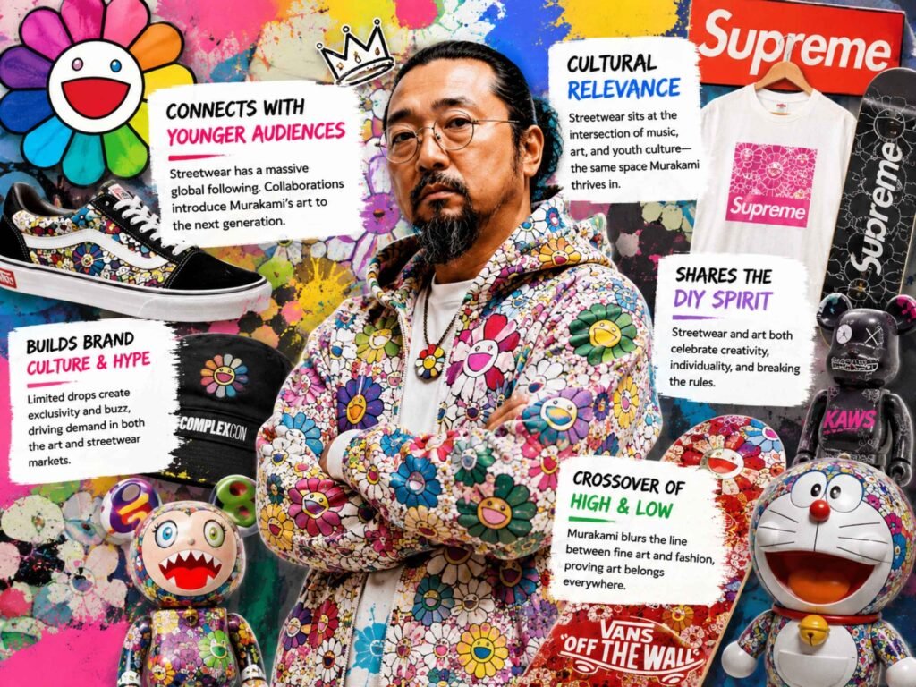 Why does Takashi Murakami collaborate with streetwear brands